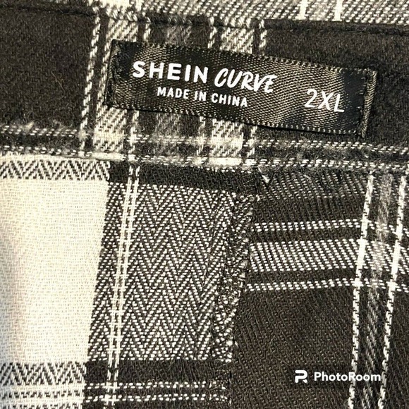 SHEIN Lune Plus Plaid Black White Long Sleeved‎ Flannel Button Women's Size 2XL - Picture 5 of 6